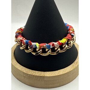 Colorful Fabric-Wrapped Gold Chain Bracelet With Lobster Clasp & Adjustable Fit